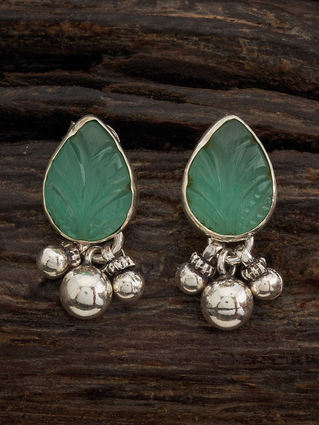 

Kushal's Fashion Jewellery 92.5 Pure Silver Rhodium Plated Classic Studs Earrings, Sea green