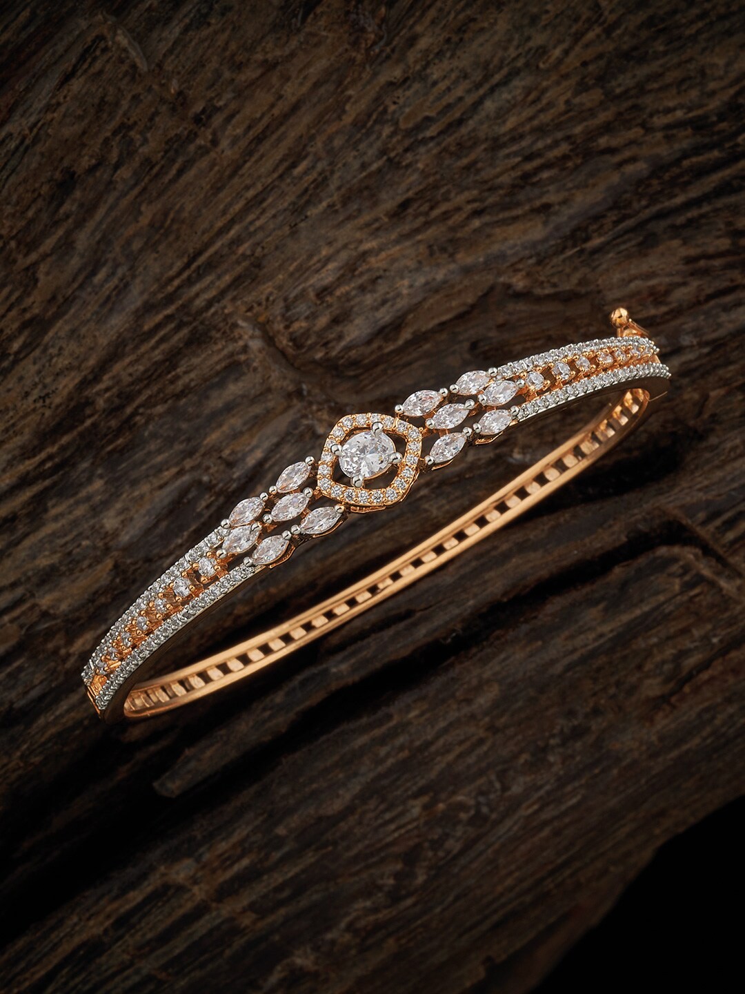 

Kushal's Fashion Jewellery Rhodium-Plated Zircon-Studded Kada Bracelet, Silver