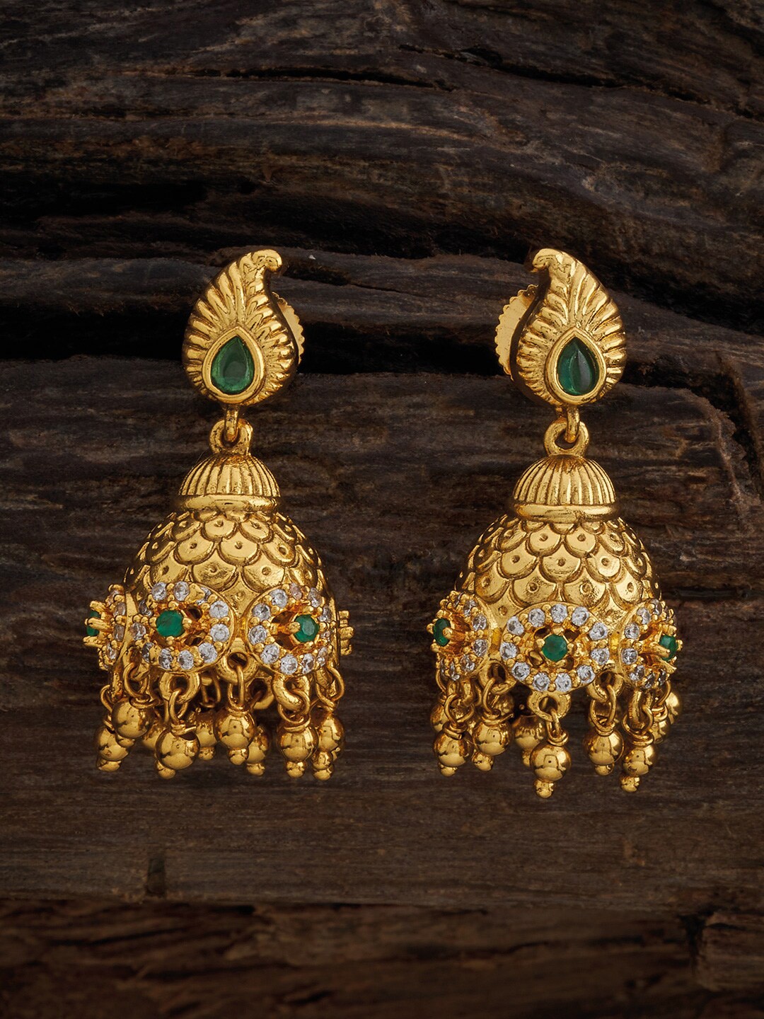 

Kushal's Fashion Jewellery Gold-Plated Cubic Zirconia Classic Antique Jhumkas
