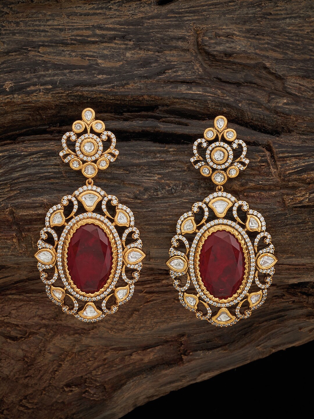 

Kushal's Fashion Jewellery Gold-Plated Kundan-Studded Classic Drop Earrings