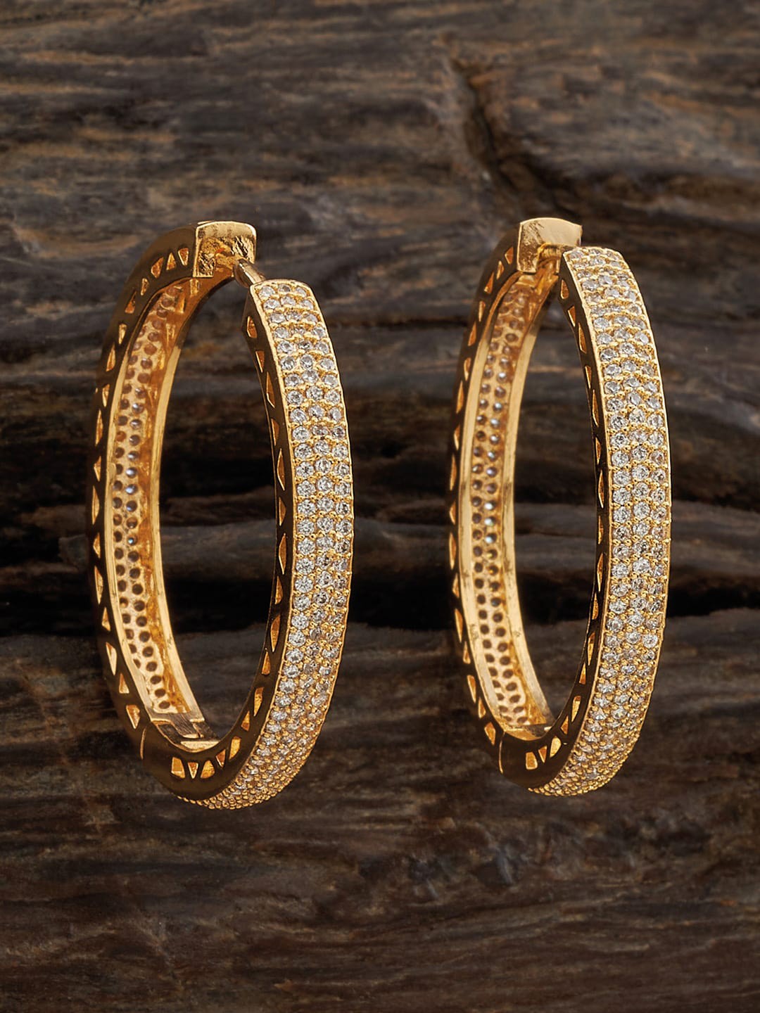 

Kushal's Fashion Jewellery Gold-Plated Zircon-Studded Circular Hoop Earrings, White