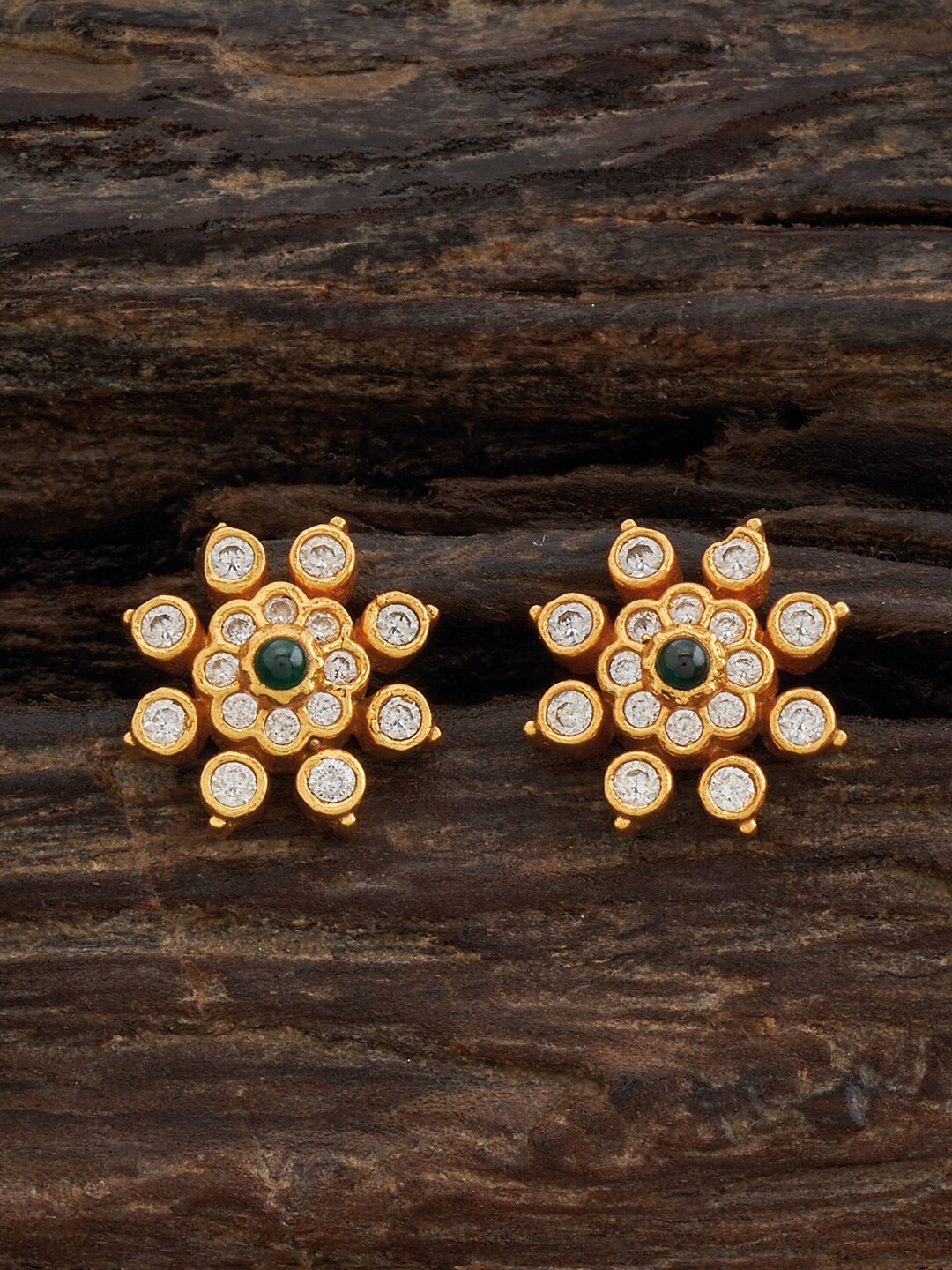 

Kushal's Fashion Jewellery Gold-Plated Stone-Studded 92.5 Silver Temple Studs Earrings, Green