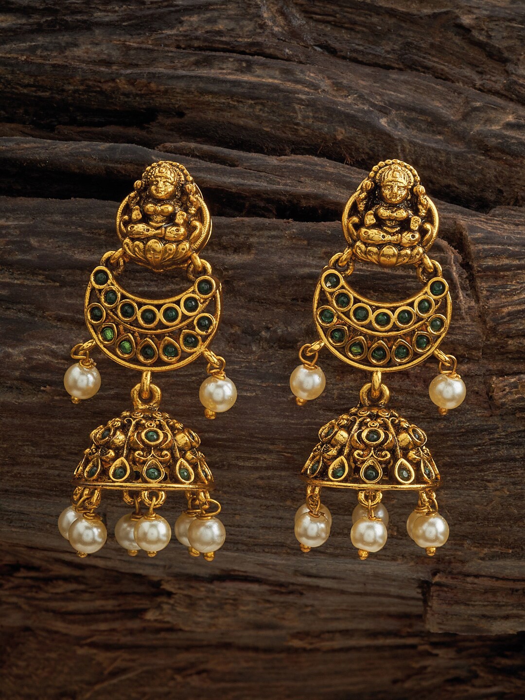 

Kushal's Fashion Jewellery Gold-Plated Beaded Ethnic Antique Classic Jhumkas