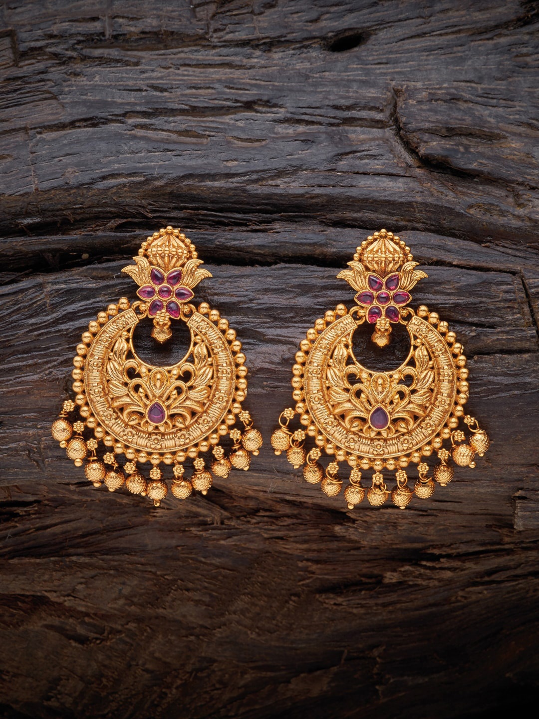 

Kushal's Fashion Jewellery Gold-Plated Ethnic Antique Drop Earrings