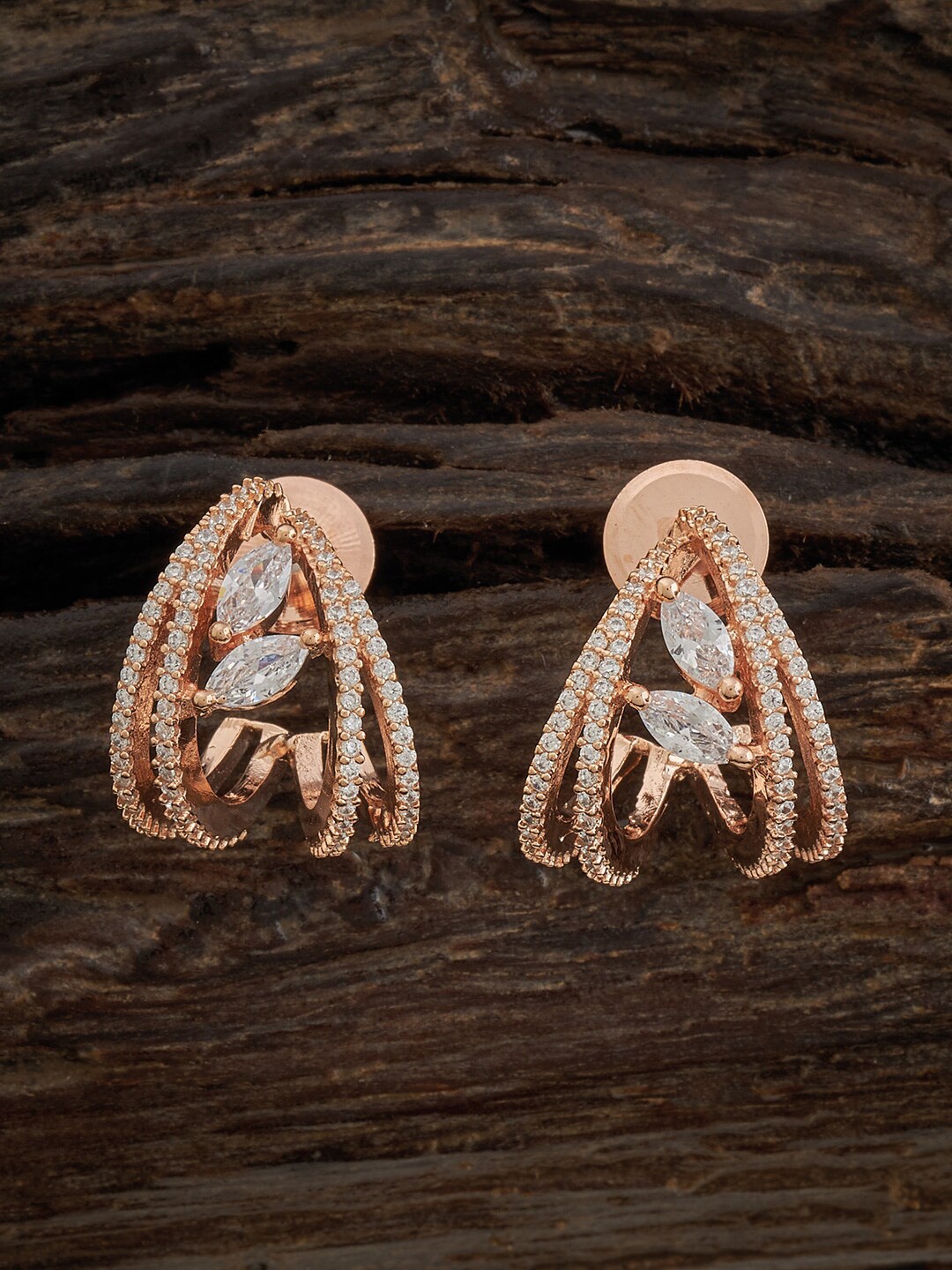 

Kushal's Fashion Jewellery Rose Gold-Plated Contemporary Studs Earrings, White