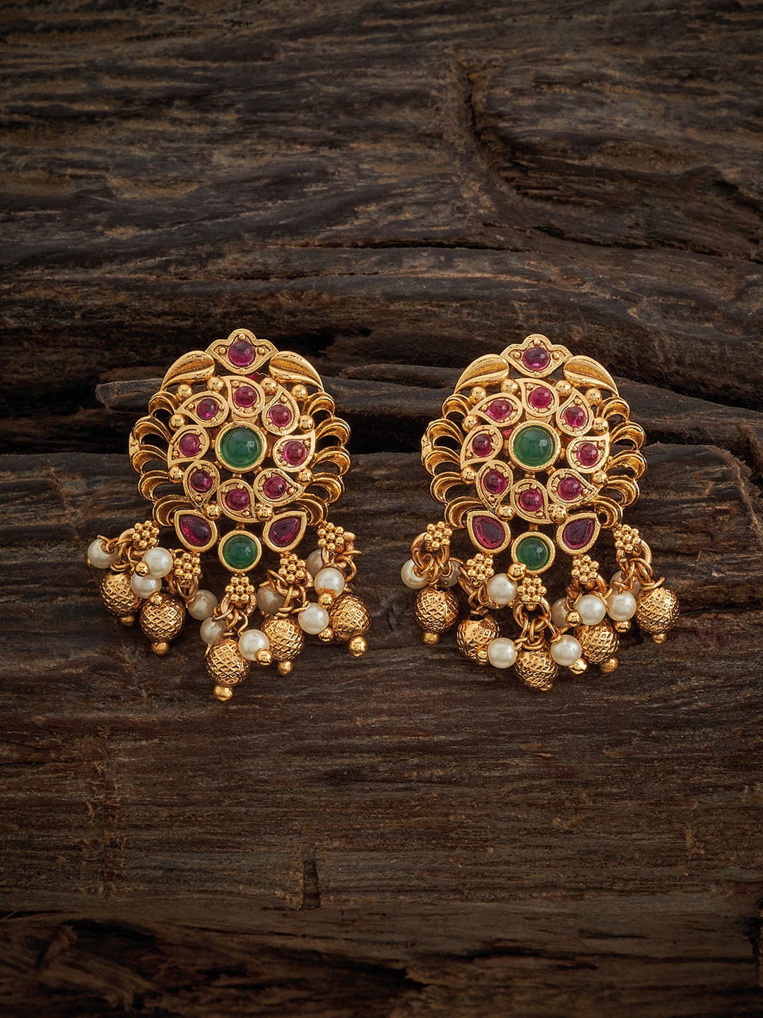 

Kushal's Fashion Jewellery Gold-Plated Stone Studded & beaded Antique Studs Earrings
