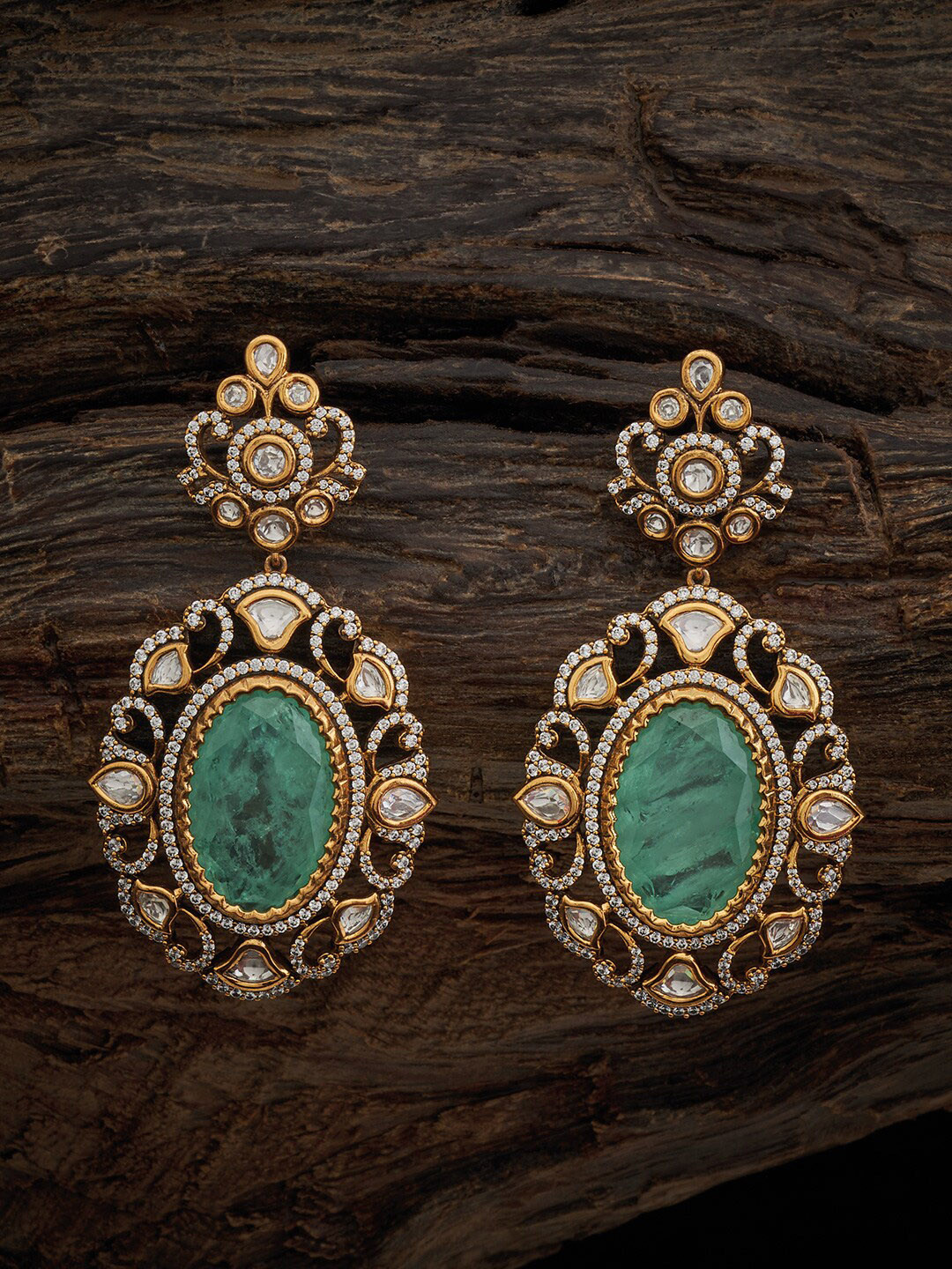 

Kushal's Fashion Jewellery Kundan Studded Drop Earrings, Gold