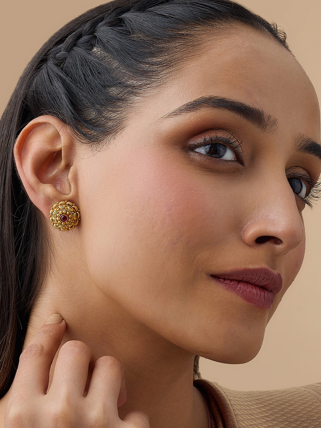 

Kushal's Fashion Jewellery 92.5 Pure Silver Gold-Plated Temple Studs Earrings, Rose gold