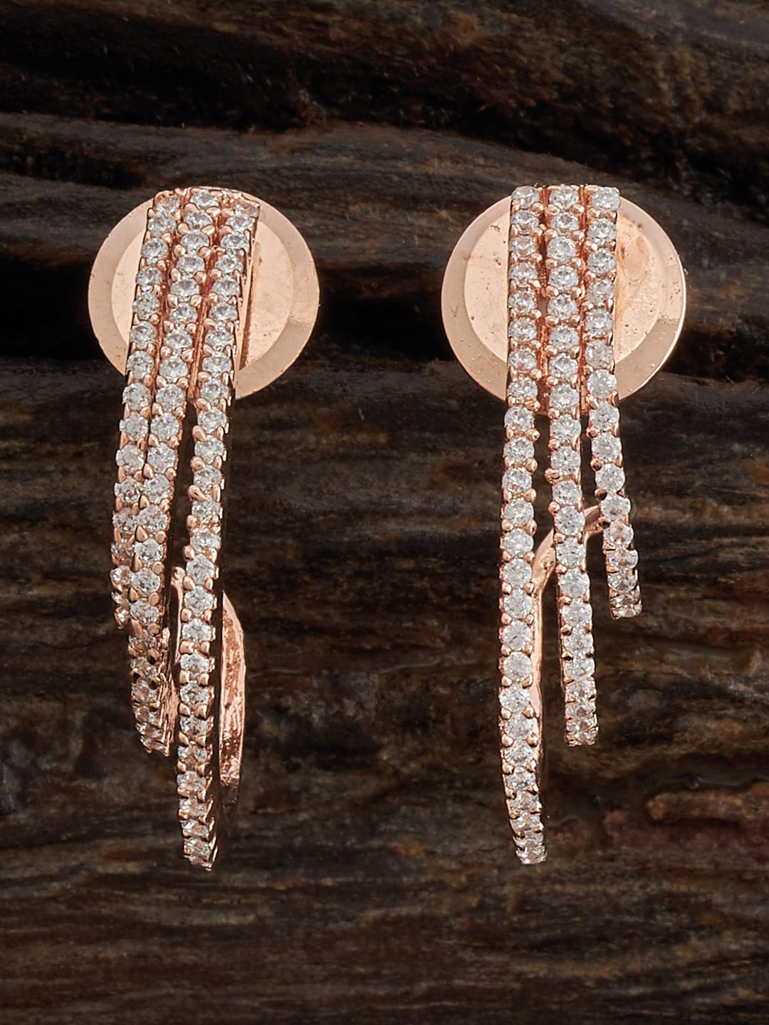 

Kushal's Fashion Jewellery Rose Gold-Plated Zircon Studded Drop Earrings