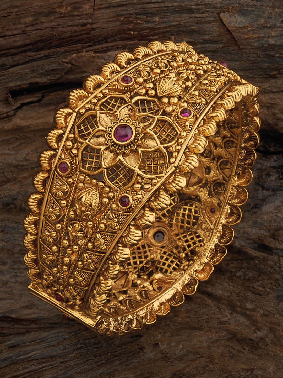 

Kushal's Fashion Jewellery Gold Plated Stones Studded Ethnic Antique Bangles