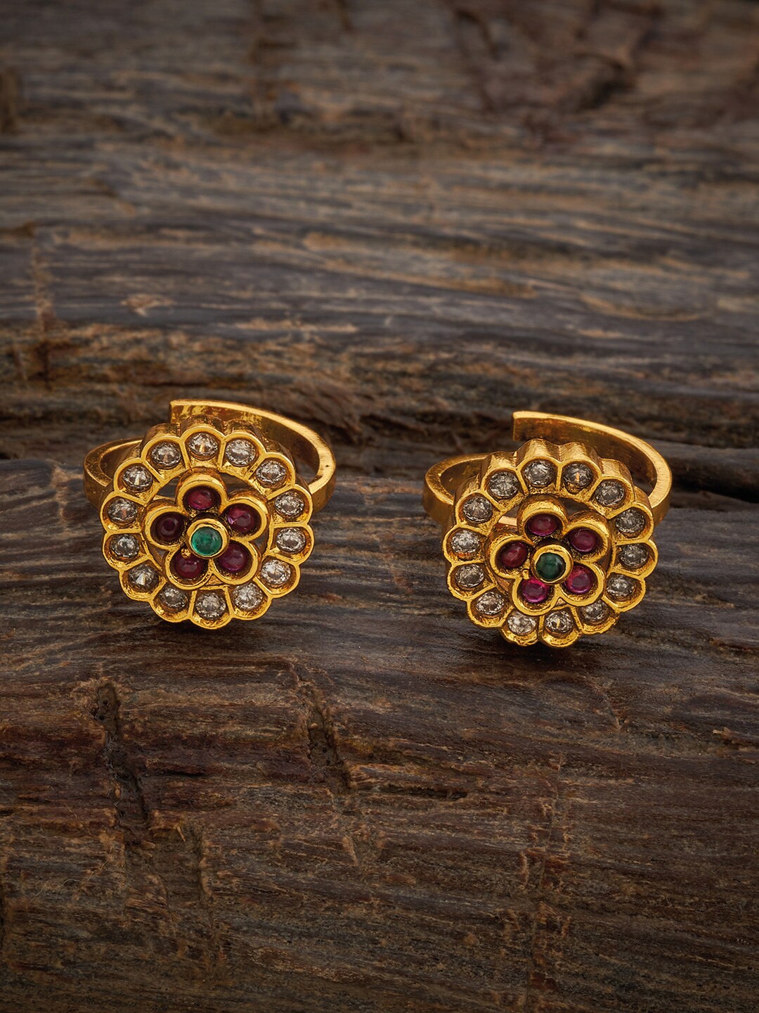 

Kushal's Fashion Jewellery Set of 2 Gold-Plated Ruby Stone Studded Toe Rings