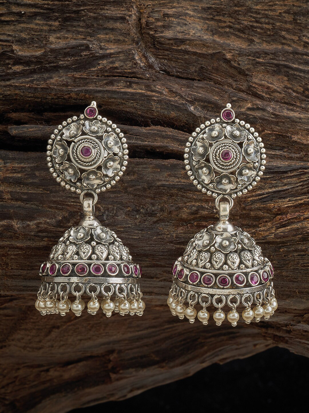 

Kushal's Fashion Jewellery Rhodium-Plated Oxidised Classic Jhumkas, Silver