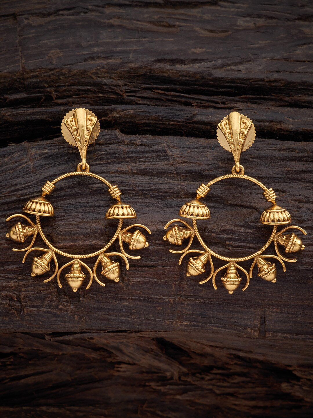 

Kushal's Fashion Jewellery Gold-Plated Antique Circular Drop Earrings