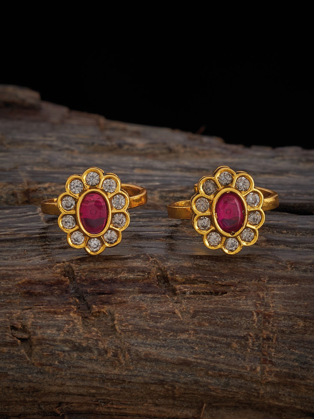 

Kushal's Fashion Jewellery Set of 2 Gold-Plated Ruby Stone Studded Toe Rings