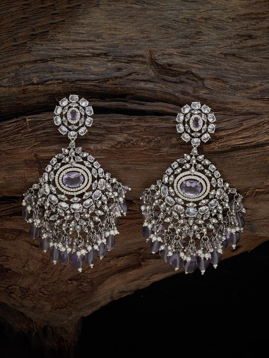 

Kushal's Fashion Jewellery Rhodium-Plated CZ-Stone Studded Classic Drop Earrings, Silver