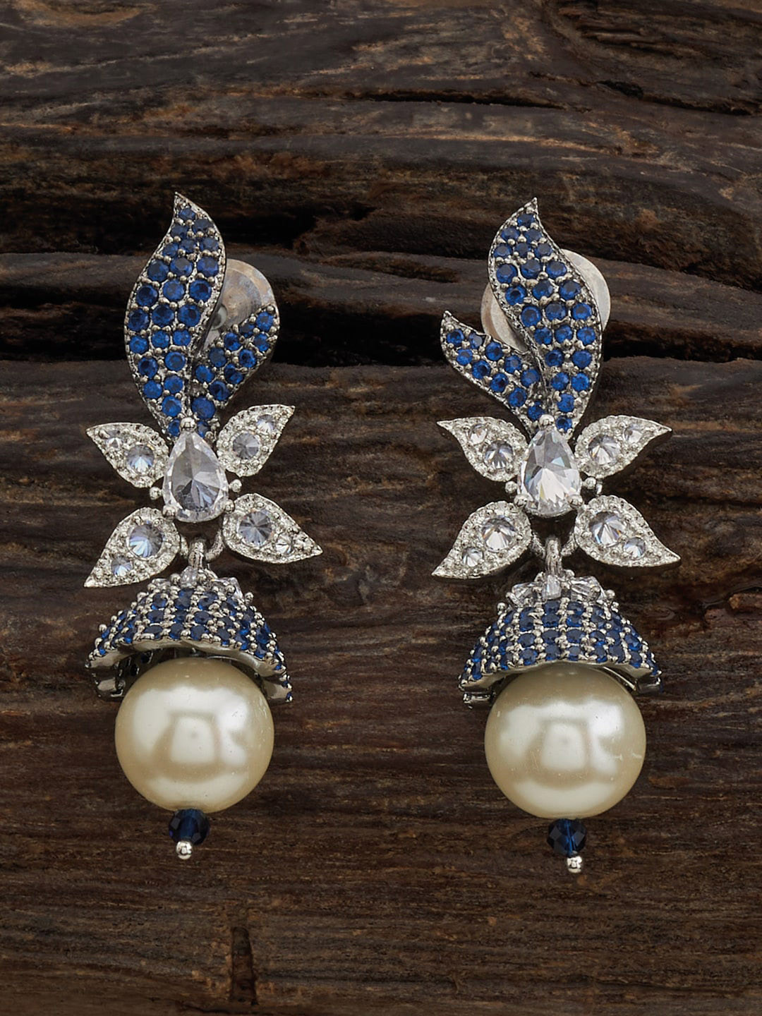 

Kushal's Fashion Jewellery Rhodium-Plated CZ-Stone Studded Classic Drop Earrings, Silver