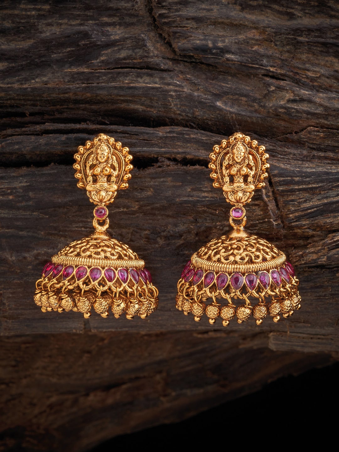 

Kushal's Fashion Jewellery Gold-Plated Stone Studded Classic Antique Jhumkas