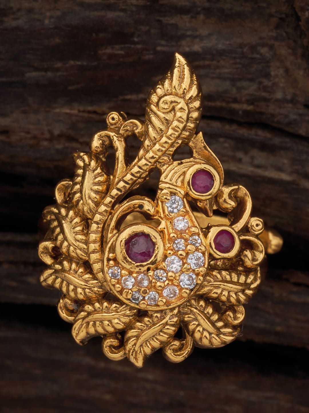 

Kushal's Fashion Jewellery Gold-Plated Stones-Studded Antique Finger Ring