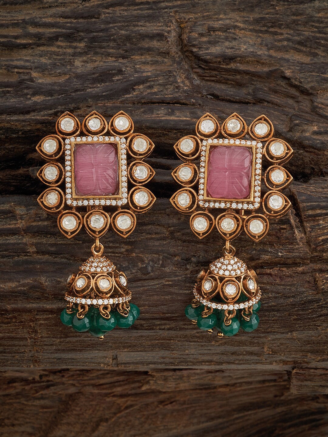 

Kushal's Fashion Jewellery 92.5 Pure Silver CZ-Stone Studded Classic Jhumkas, Pink