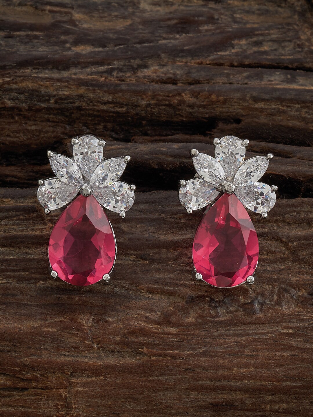 

Kushal's Fashion Jewellery Rhodium-Plated Zircon Floral Stud Earrings, Silver