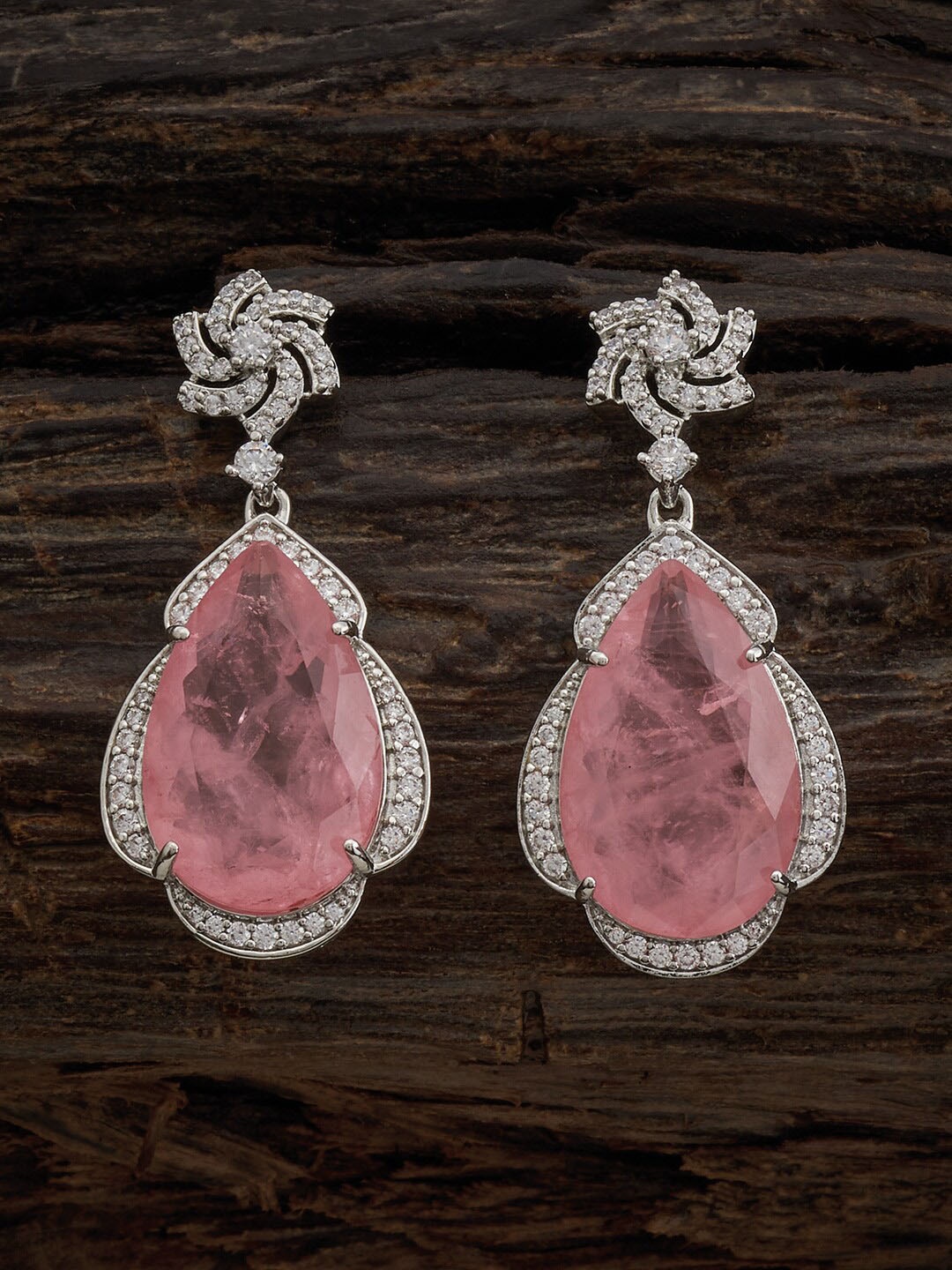 

Kushal's Fashion Jewellery Rhodium-Plated Zircon Drop Earrings, Silver