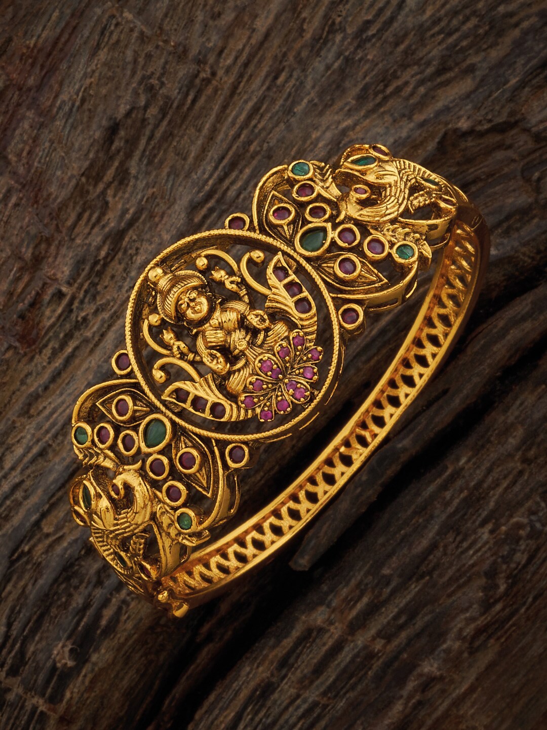 

Kushal's Fashion Jewellery Gold-Plated Stone-Studded Kada Bracelet