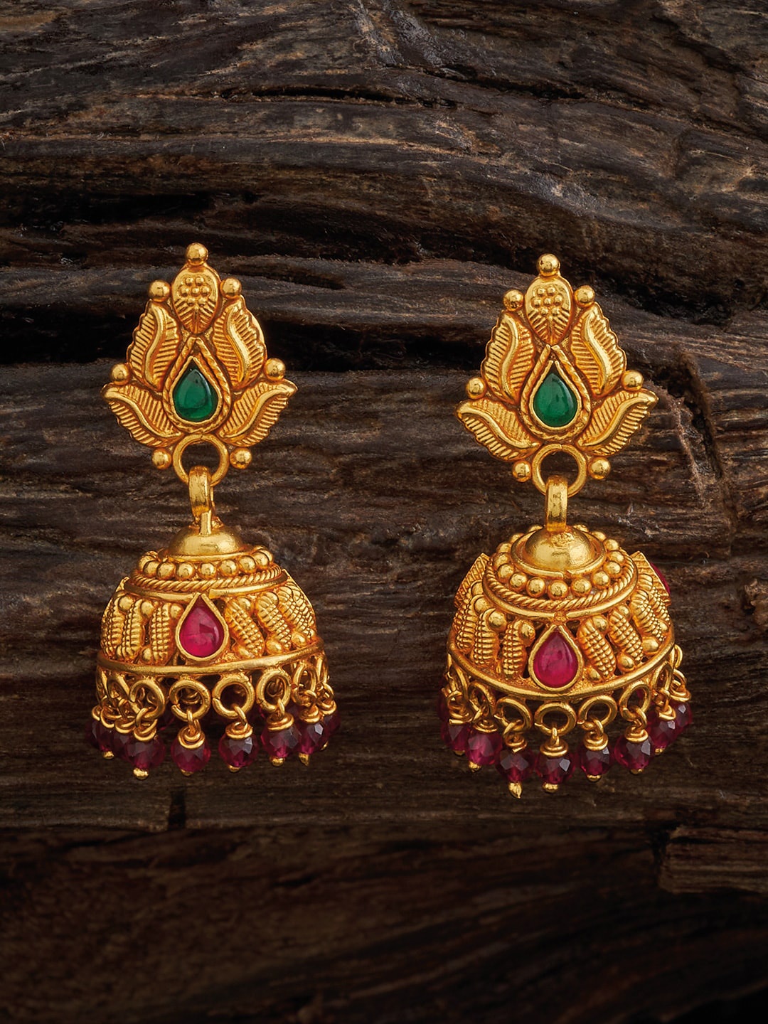 

Kushal's Fashion Jewellery Gold-Plated 92.5 Pure Silver Temple Classic Jhumkas