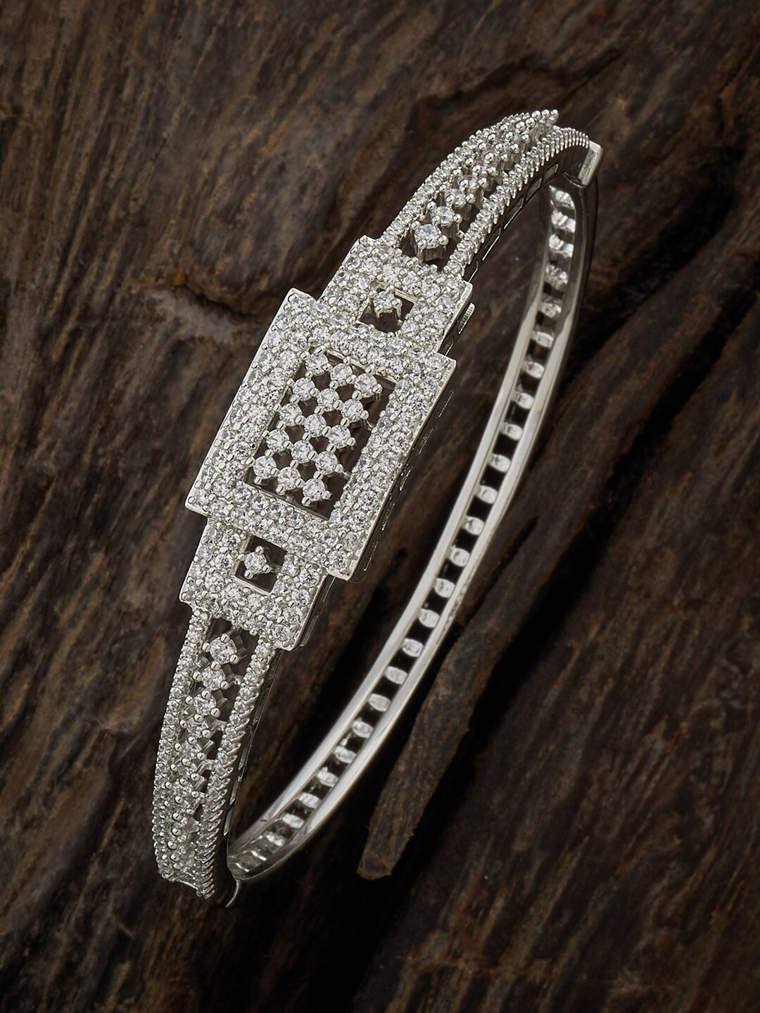 

Kushal's Fashion Jewellery Women Rhodium-Plated Cubic Zirconia Kada Bracelet, Silver