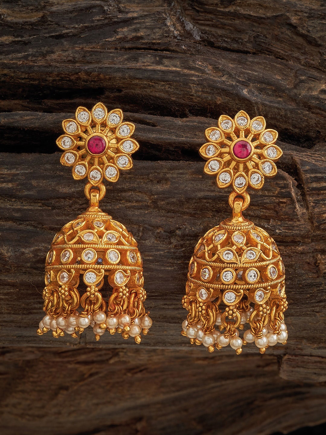 

Kushal's Fashion Jewellery Gold Plated 92.5 Pure Silver Temple Classic Jhumkas