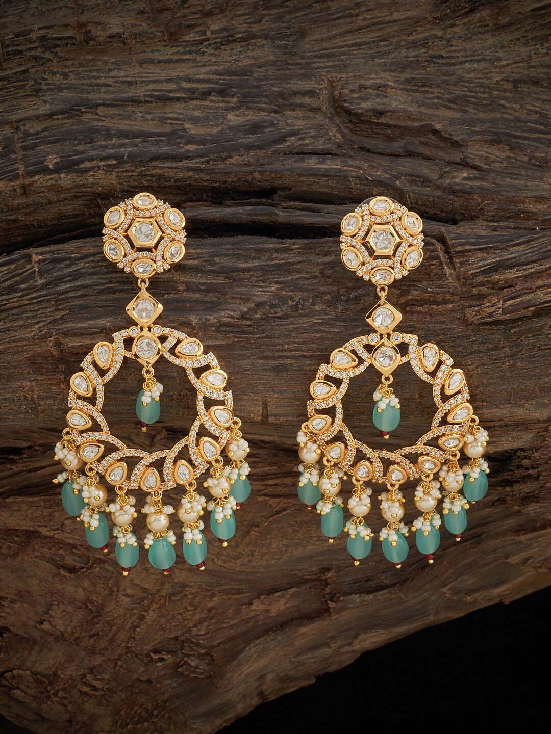 

Kushal's Fashion Jewellery Kundan Studded Drop Earrings, Sea green