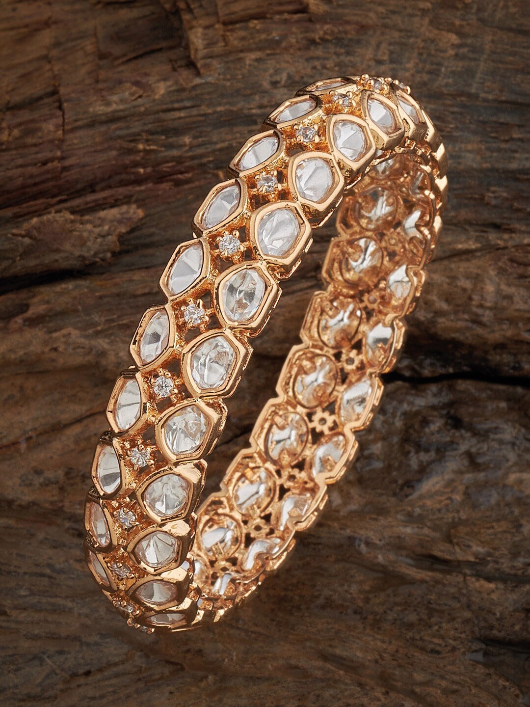 

Kushal's Fashion Jewellery Kundan Studded Ethnic Antique Bangles, Gold