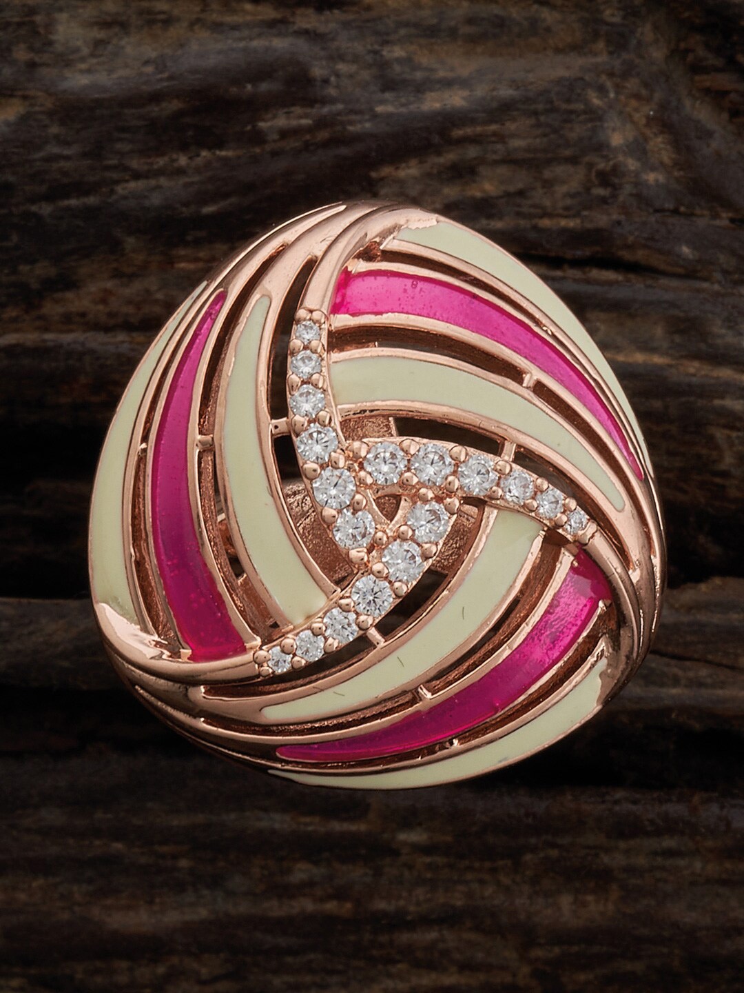

Kushal's Fashion Jewellery Rose Gold-Plated CZ-Stone Studded Floral Finger Ring