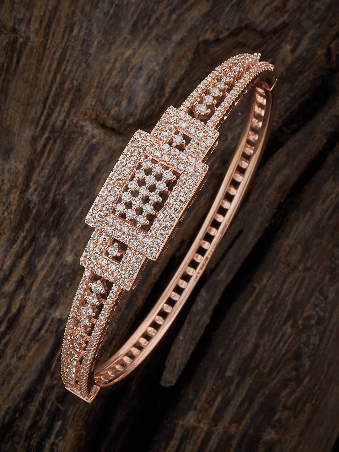 

Kushal's Fashion Jewellery Rose Gold-Plated Zircon Studded Kada Bracelet