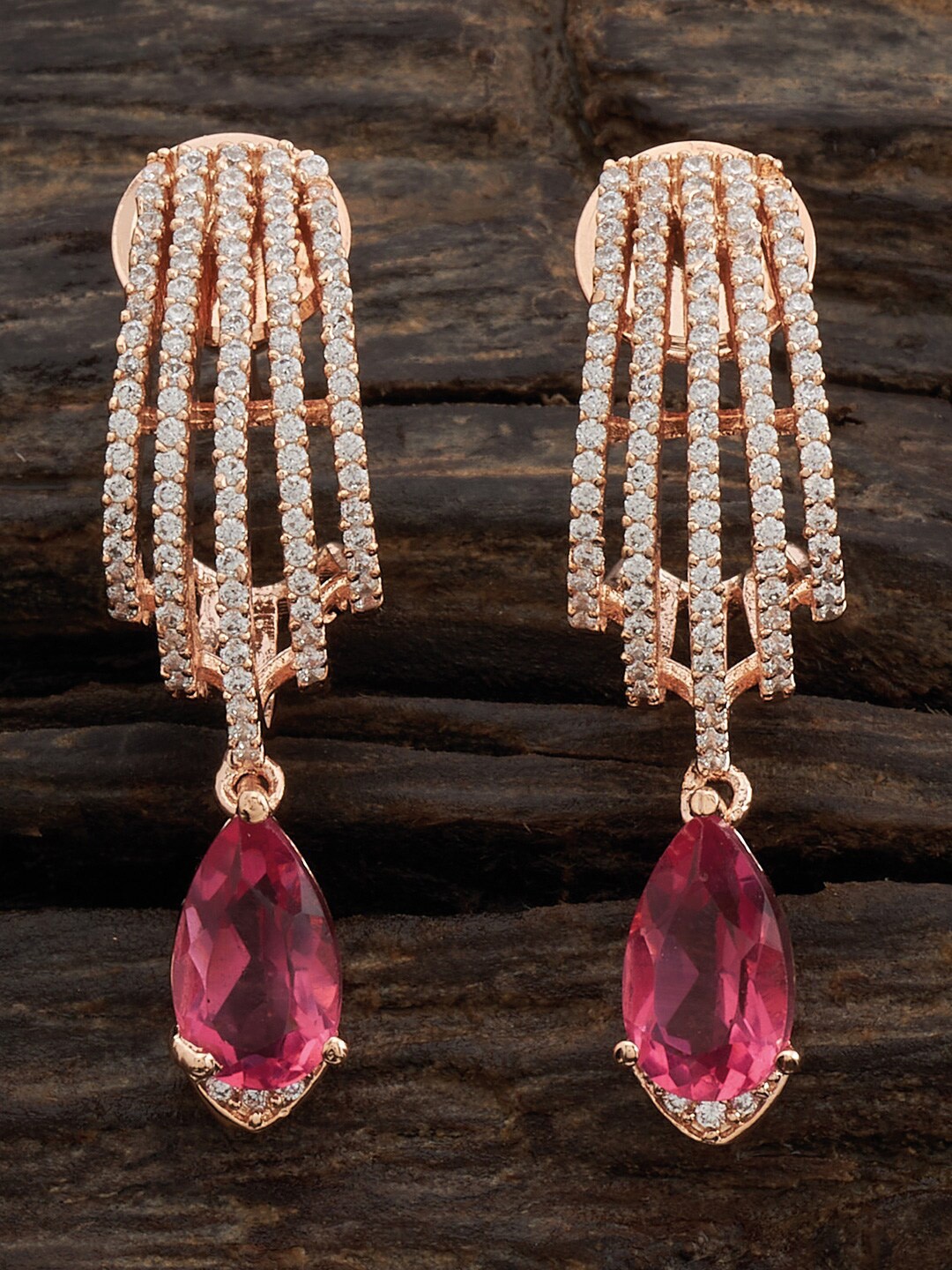 

Kushal's Fashion Jewellery Rose Gold-Plated Classic Drop Earrings, Red