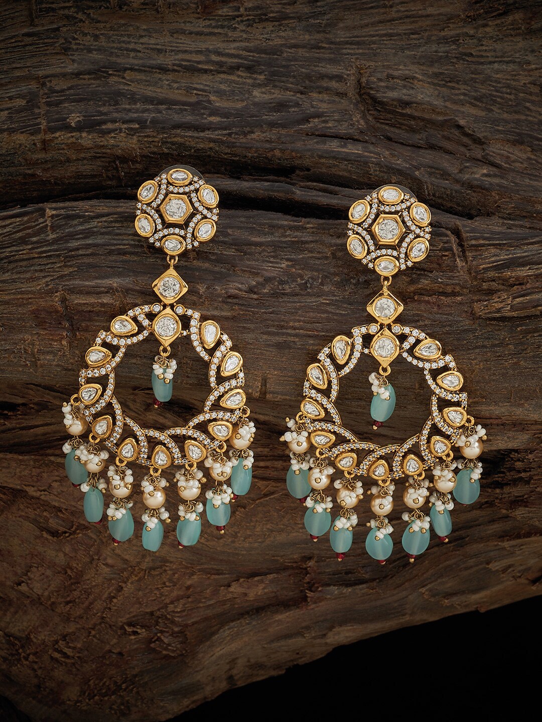 

Kushal's Fashion Jewellery Classic Kundan Chandbalis, Sea green