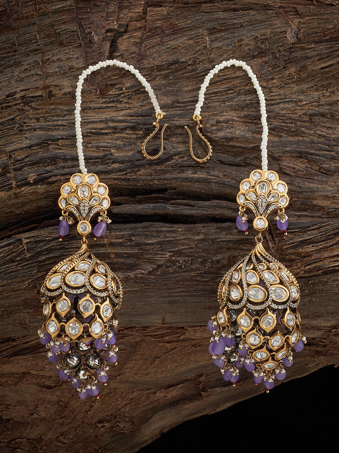 

Kushal's Fashion Jewellery Classic Kundan Jhumkas, Lavender