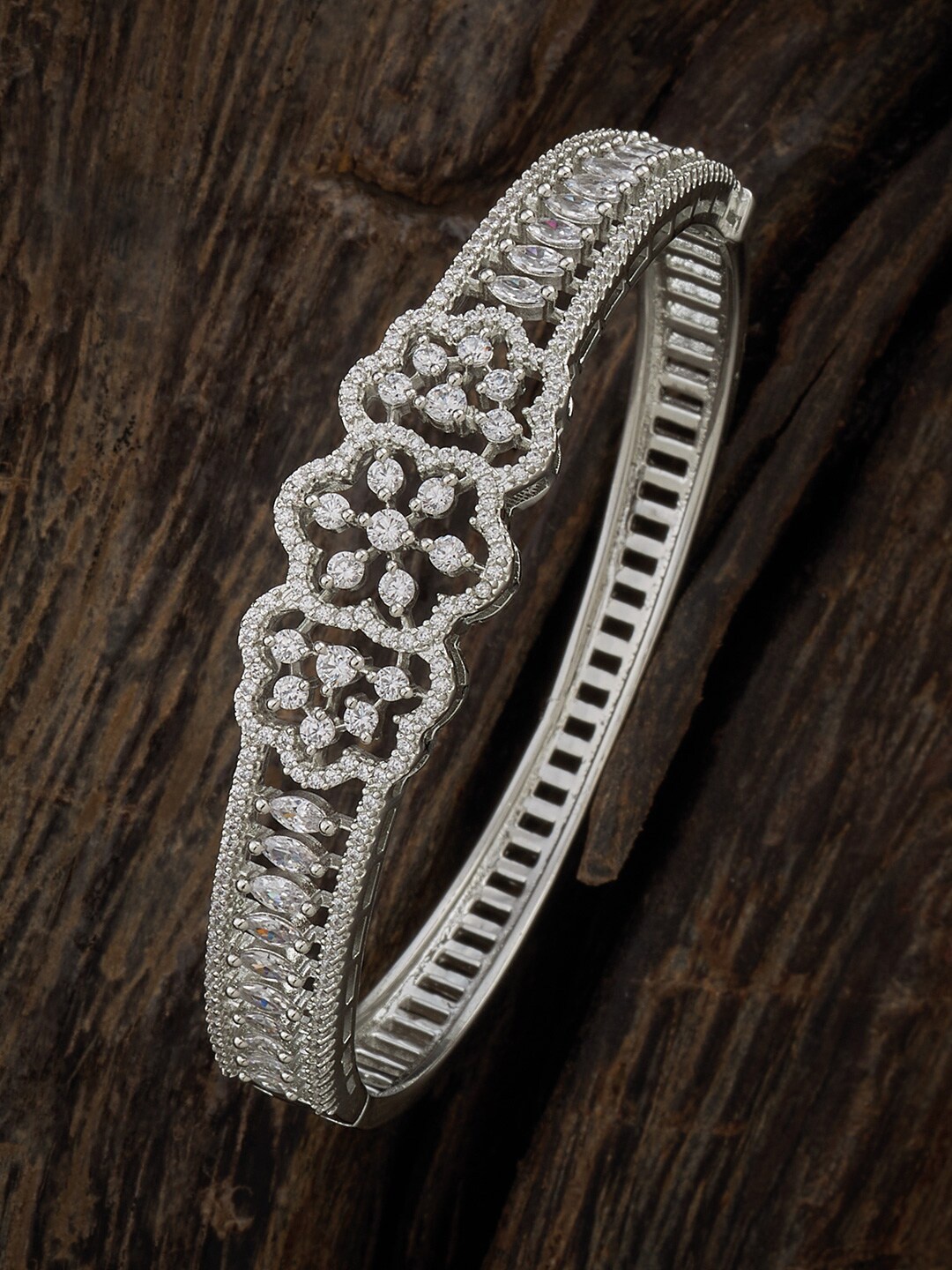 

Kushal's Fashion Jewellery Rhodium-Plated Zircon Kada Bracelet, Silver