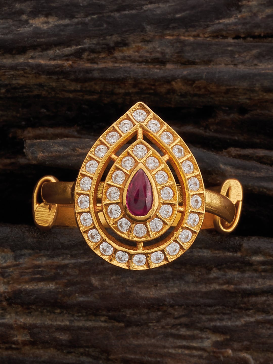

Kushal's Fashion Jewellery 92.5 Sterling Silver Gold-Plated Ruby Stone Studded Finger Ring