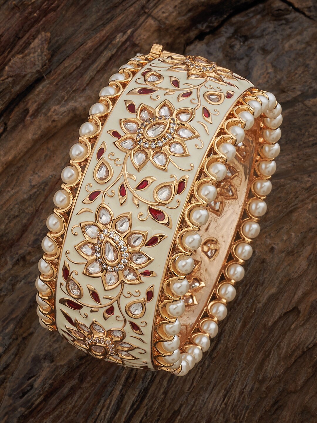 

Kushal's Fashion Jewellery Kundan Studded Ethnic Antique Bangles, Gold