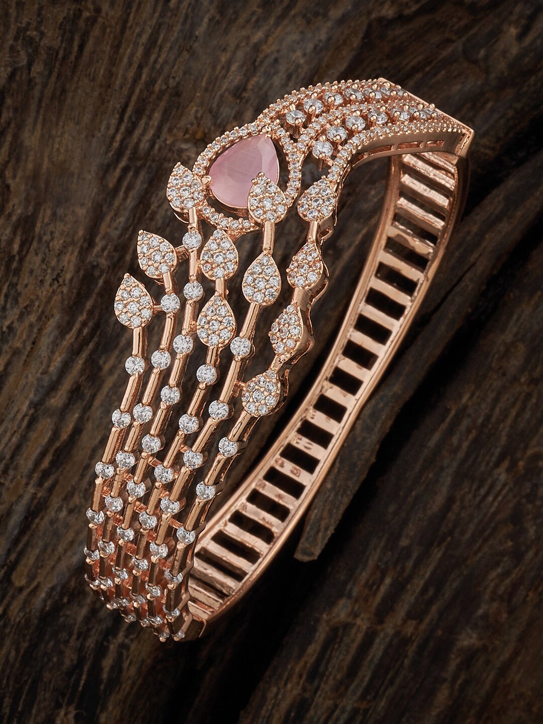 

Kushal's Fashion Jewellery Rose Gold-Plated Zircon Studded Kada Bracelet