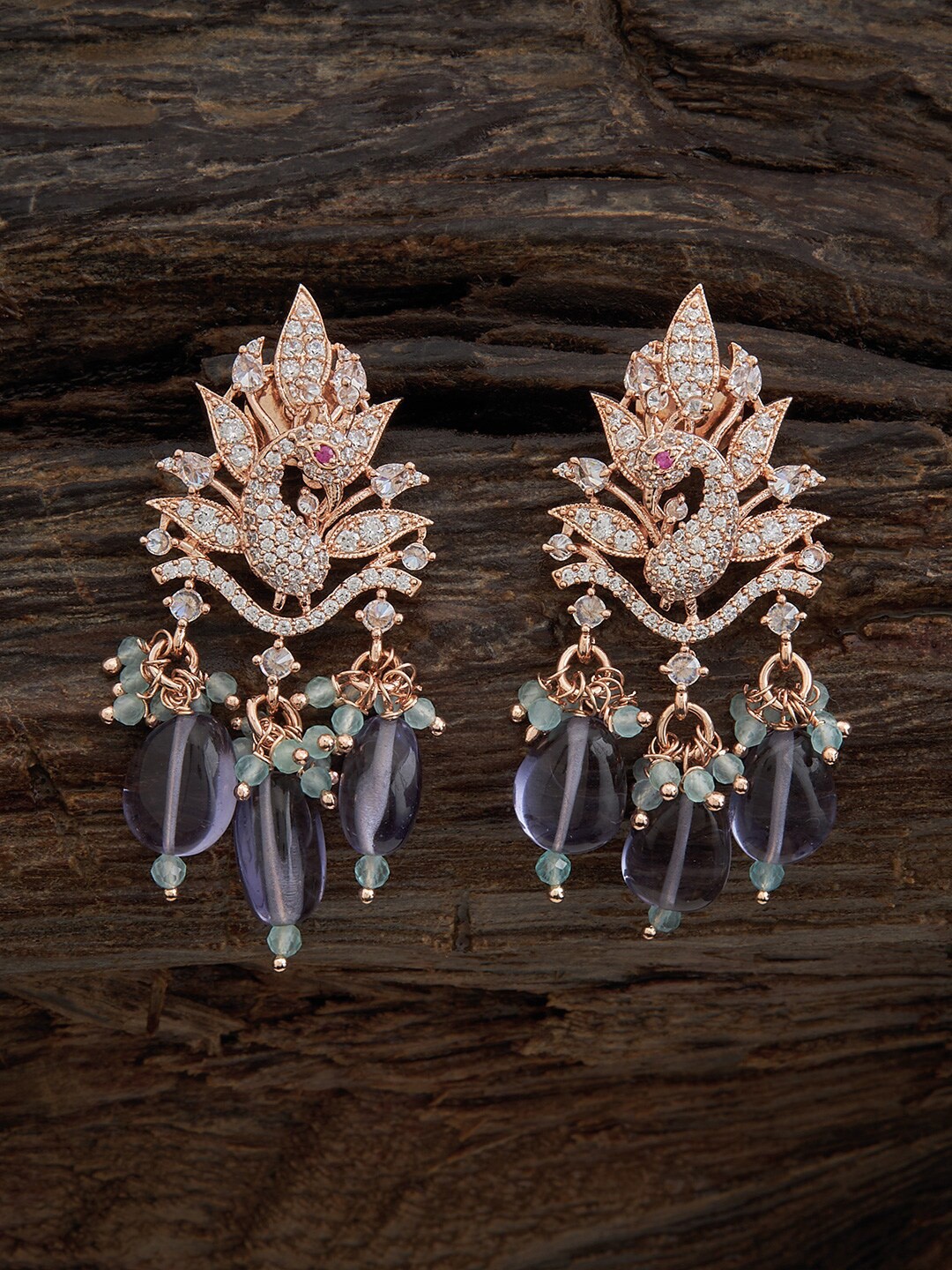 

Kushal's Fashion Jewellery Rose Gold-Plated Cubic Zirconia Studded Drop Earrings