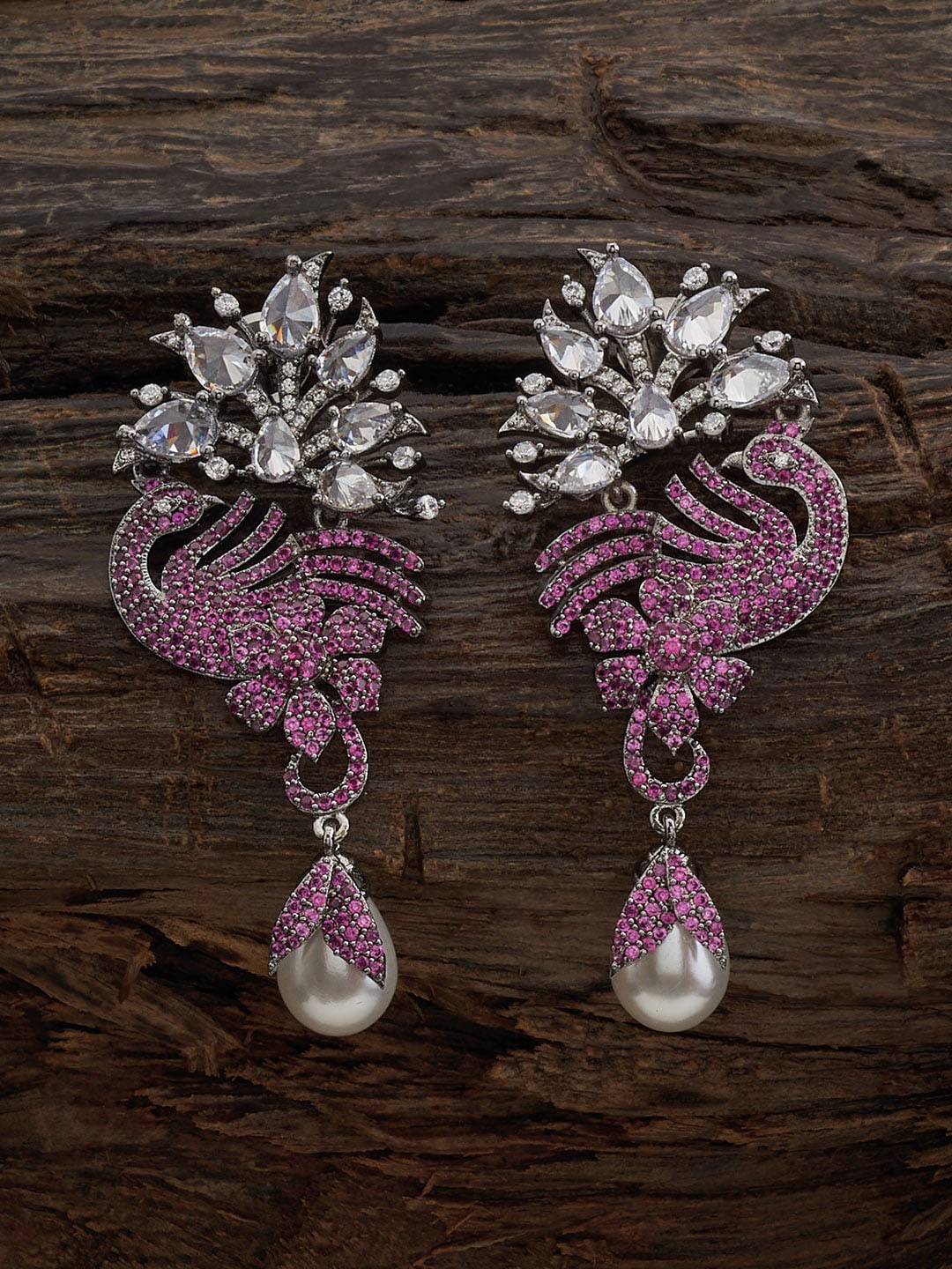 

Kushal's Fashion Jewellery Rhodium-Plated Cubic Zirconia Studded Drop Earrings, White