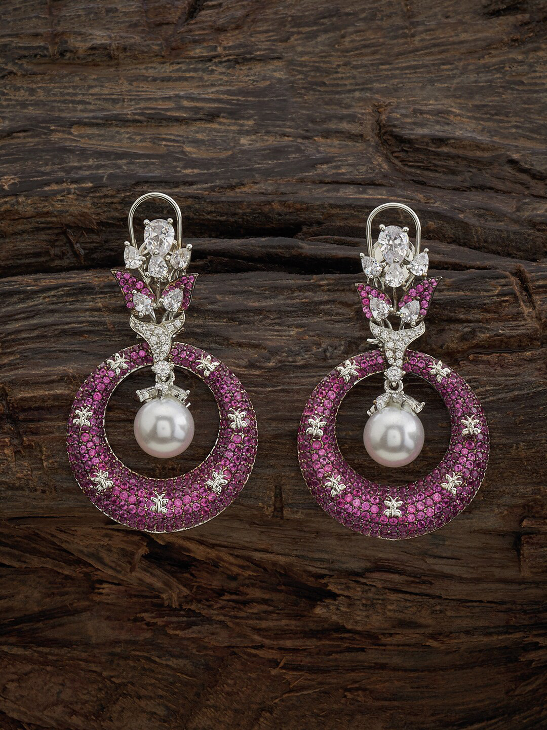 

Kushal's Fashion Jewellery Rhodium Plated CZ Studded Classic Drop Earrings, Red