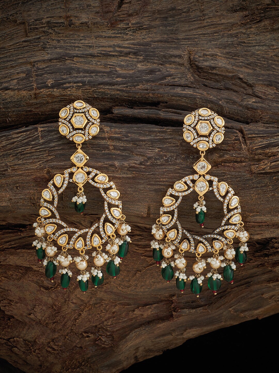 

Kushal's Fashion Jewellery Kundan Studded Classic Chandbalis, Green