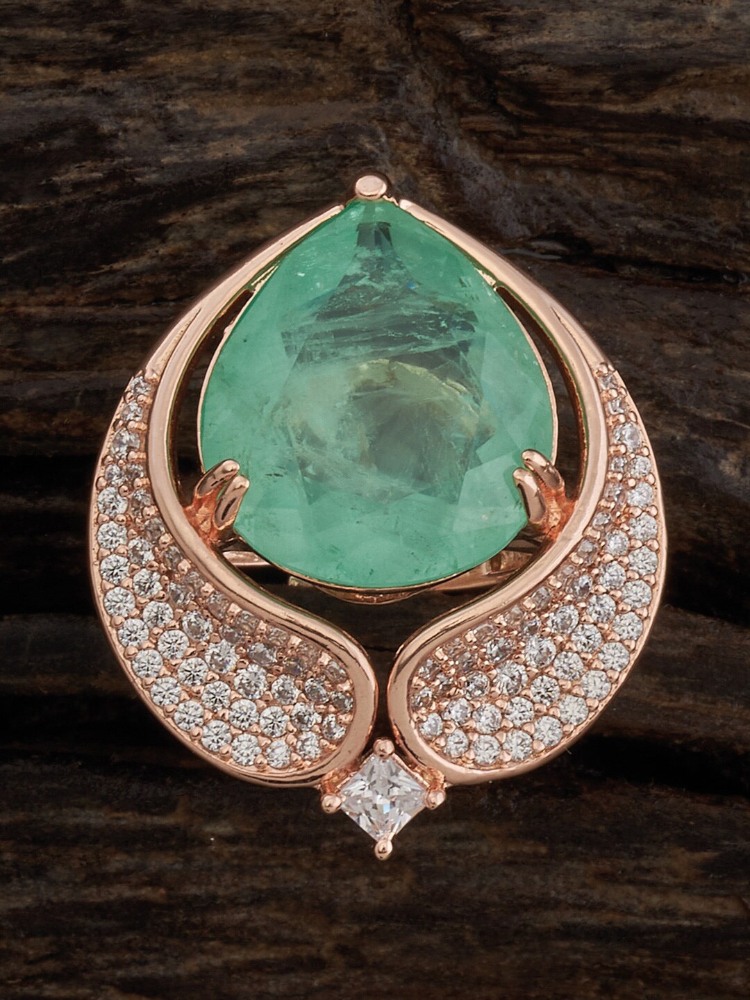 

Kushal's Fashion Jewellery Rose Gold-Plated CZ-Stone Studded Floral Finger Ring