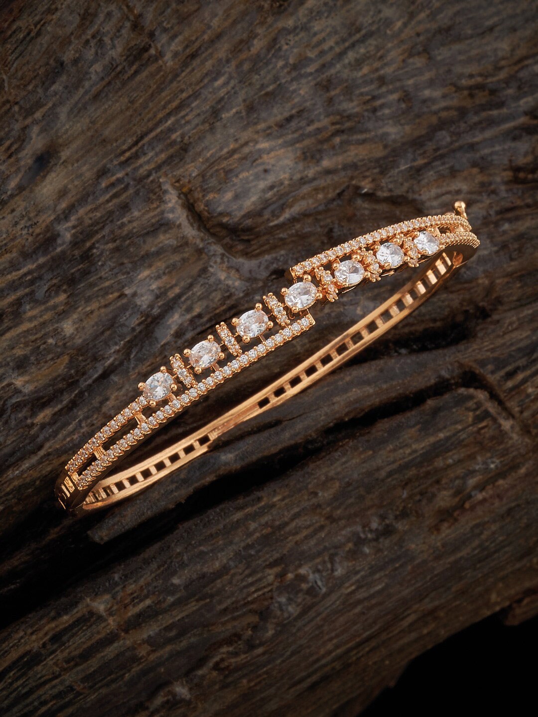 

Kushal's Fashion Jewellery Gold-Plated Zircon Studded Kada Bracelet