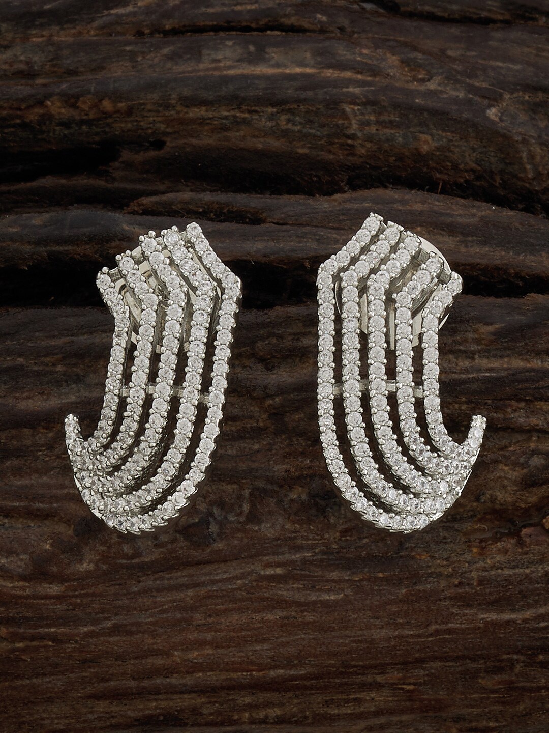 

Kushal's Fashion Jewellery Rhodium Plated CZ Studded Classic Stud Earrings, White