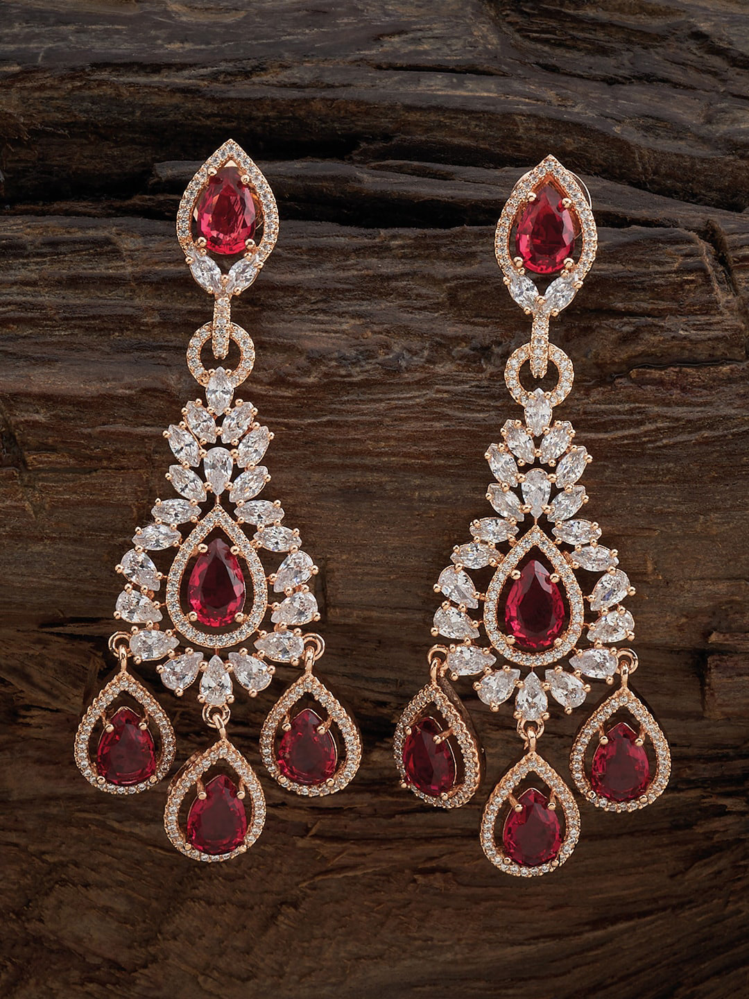 

Kushal's Fashion Jewellery Rose Gold-Plated Classic Drop Earrings, Red