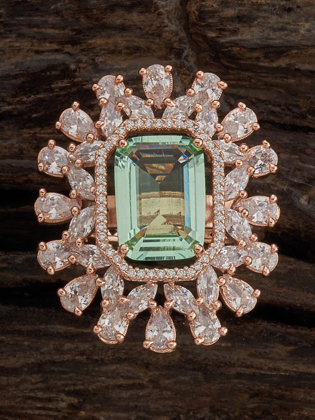 

Kushal's Fashion Jewellery Rose Gold-Plated Cubic Zirconia Studded Floral Finger Ring