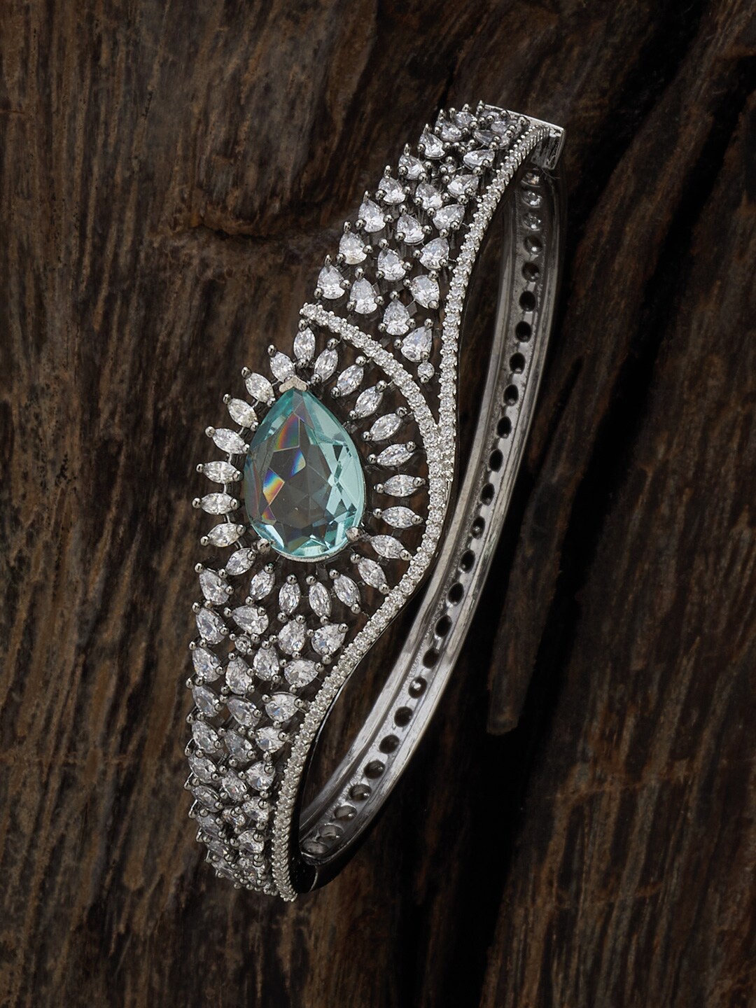

Kushal's Fashion Jewellery Cubic Zirconia Rhodium-Plated Kada Bracelet, Silver
